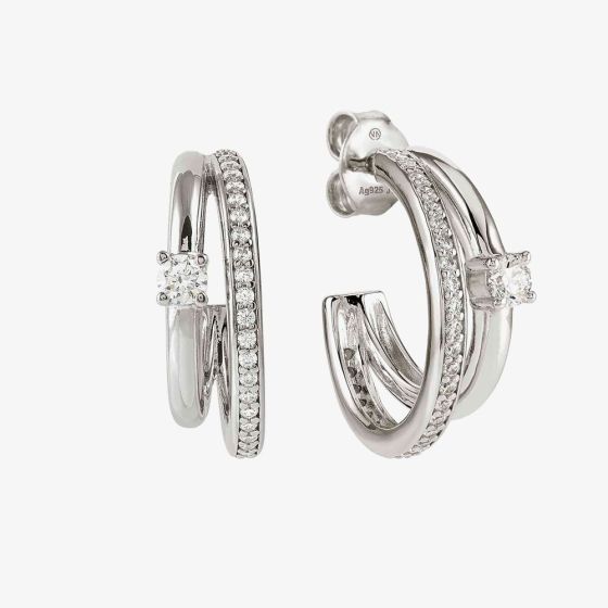 Nomination Cosmic Love White Rhodium Cubic Zirconia Half Hoop Earrings 241712/001