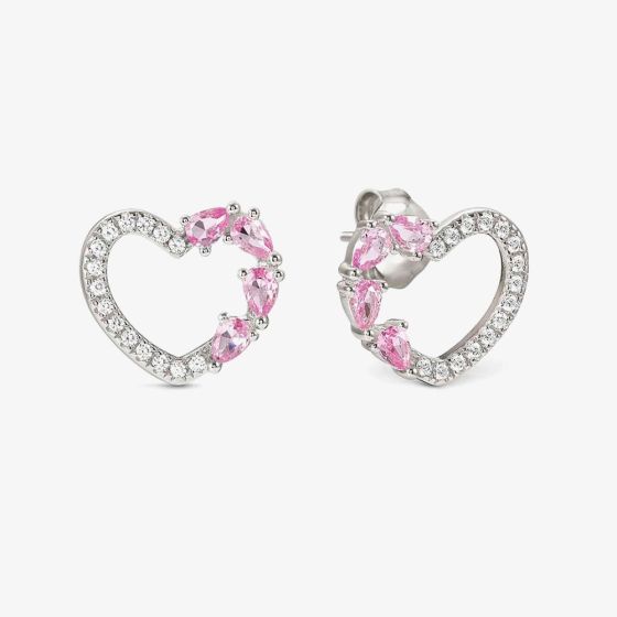 Nomination Shine Me Up Silver Pink & White Mixed Cut Cubic Zirconia Heart Stud Earrings 241903/004