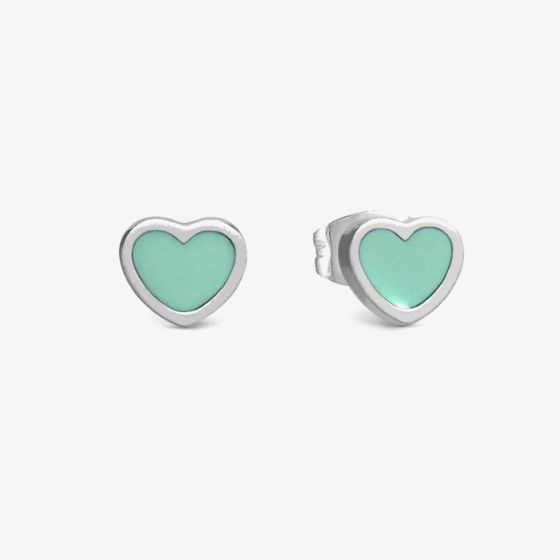 Nomination Emosfere Silver Tone Mint Enamel Heart Stud Earrings 134208/002