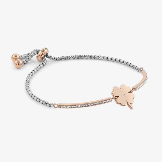 Nomination Milleluci  Rose Gold Finish Pavé Four Leaf Clover Toggle Half Bangle 028005/006