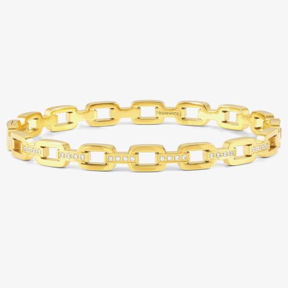 Nomination Pretty Bangles Gold Plated Square Link Cubic Zirconia Bangle 029509/012