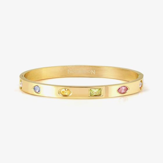 Nomination Pretty Bangles Stainless Steel & Yellow PVD Multi-Colour Cubic Zirconia Small Bangle 029531/024