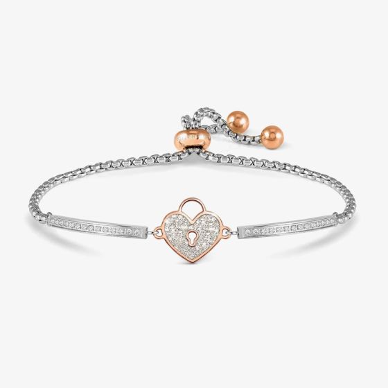 Nomination Milleluci Rose Gold Tone Plated Cubic Zirconia Heart Padlock Box Chain Bracelet 028029/019