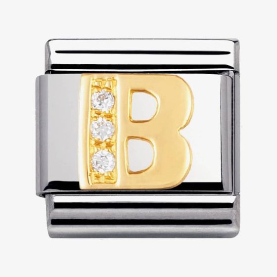 Nomination CLASSIC Gold Letters Cubic Zirconia B Charm 030301/02