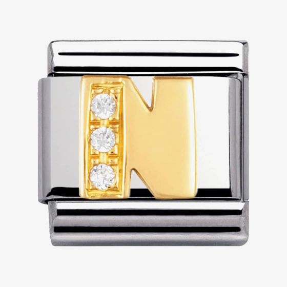 Nomination CLASSIC Gold Letters Cubic Zirconia N Charm 030301/14