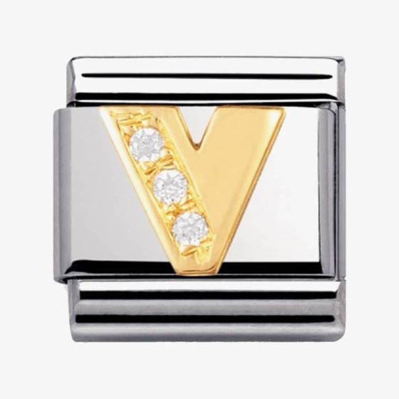 Nomination CLASSIC Gold Letters Cubic Zirconia V Charm 030301/22