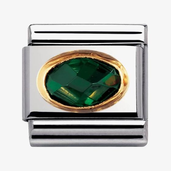 Nomination CLASSIC Gold Oval Faceted Cubic Zirconia Dark Green Charm 030601/027