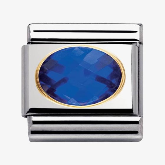Nomination CLASSIC Gold Oval Faceted Cubic Zirconia Dark Blue Charm 030601/007