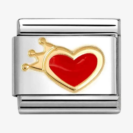Nomination CLASSIC Stainless Steel & 18ct Yellow Gold Red Heart With Crown Charm 030207/54