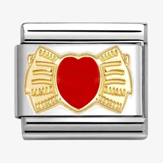 Nomination CLASSIC Stainless Steel & 18ct Yellow Gold Red Heart Bow Charm 030207/56