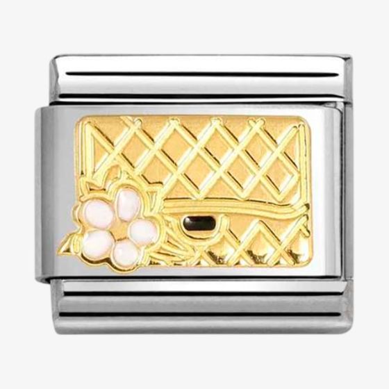 Nomination CLASSIC Stainless Steel 18ct Yellow Gold Handbag Bag & Flower Charm 030272/94