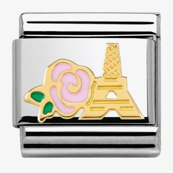 Nomination CLASSIC Gold Madame Monsieur Pink Rose Eiffel Tower Charm 030285/39