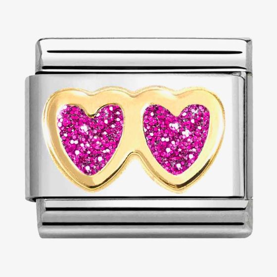 Nomination CLASSIC Double Fuchsia Glitter Hearts Charm 030220/13