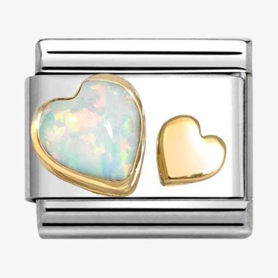 Nomination CLASSIC Gold Double Heart White Opal Charm 030520/10