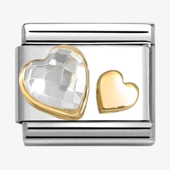 Nomination CLASSIC Yellow Gold White Cubic Zirconia Double Heart Charm 030613/08
