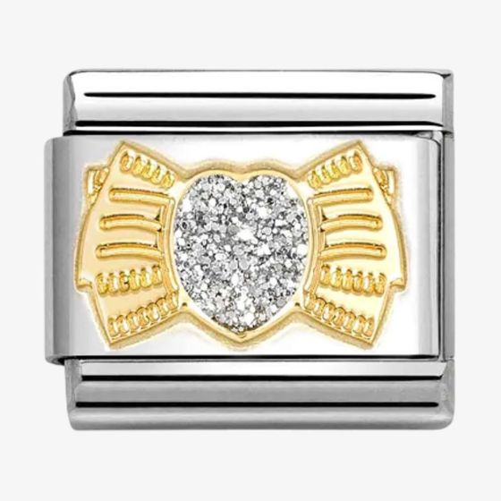 Nomination CLASSIC Stainless Steel & 18ct Yellow Gold Glitter Heart Bow Charm 030220/25