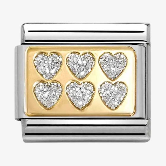 Nomination CLASSIC Stainless Steel & 18ct Yellow Gold Six Glitter Hearts Charm 030224/08