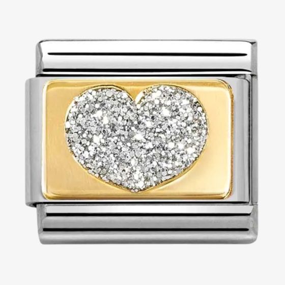 Nomination CLASSIC Stainless Steel & 18ct Yellow Gold Glitter Heart Charm 030224/09