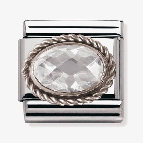 Nomination CLASSIC Silvershine Ornate Settings Oval White Charm 330604/010