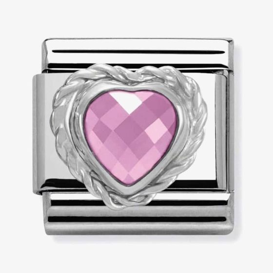 Nomination CLASSIC Silvershine Faceted Hearts Pink Cubic Zirconia Charm 330603/003