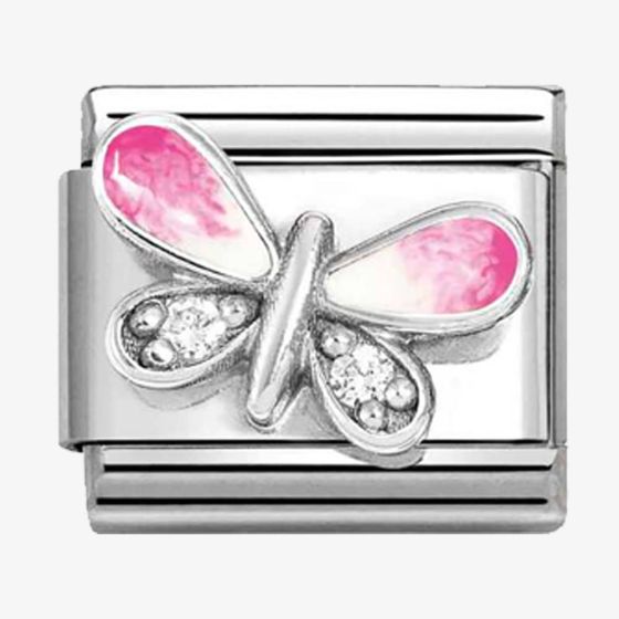 Nomination CLASSIC Silvershine White Cubic Zirconia Pink Butterfly Charm 330321/09