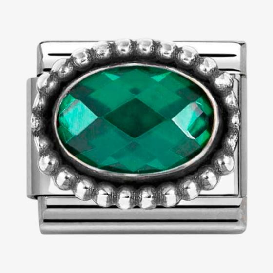 Nomination Stainless Steel & Silver Emerald Green Cubic Zirconia Oval Beaded Charm 330607/027
