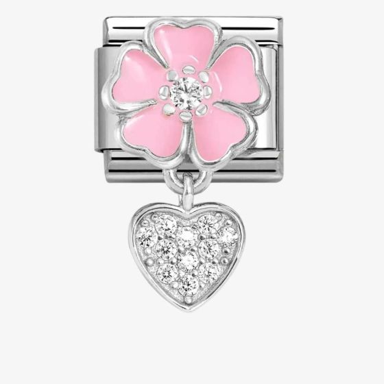 Nomination CLASSIC Pink Flower Heart Dropper Charm 331814/01
