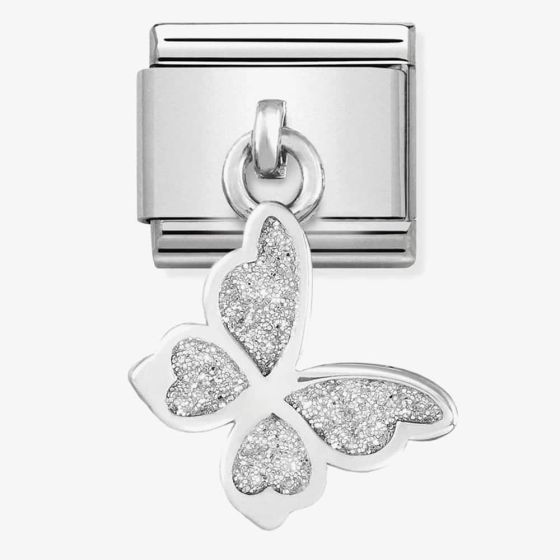 Nomination CLASSIC Silvershine White Glitter Butterfly Drop Charm 331805/03
