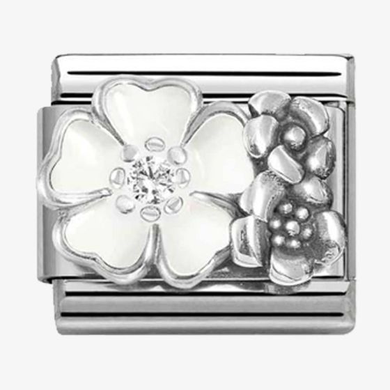 Nomination CLASSIC Silvershine Oxidised & White Enamel Flowers Charm 330325/01