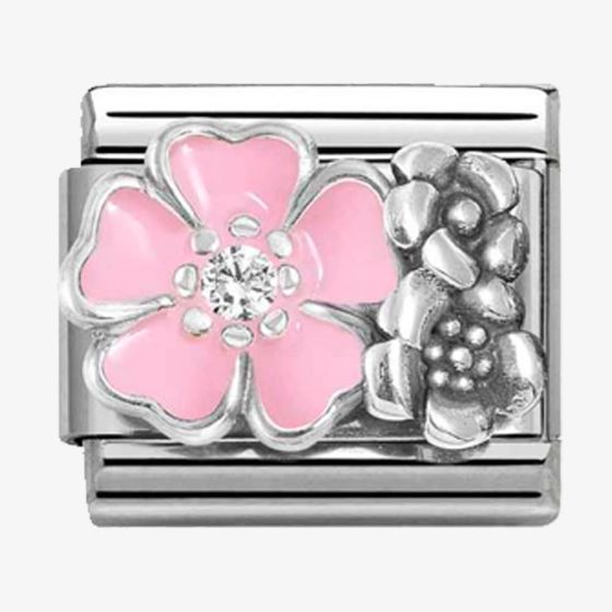 Nomination CLASSIC Silvershine Oxidised & Pink Enamel Flowers Charm 330325/02