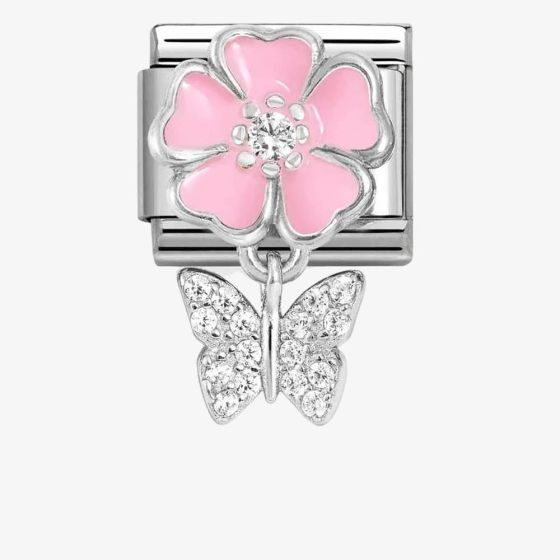 Nomination CLASSIC Silvershine Pink Flower Butterfly Dropper Charm 331814/02
