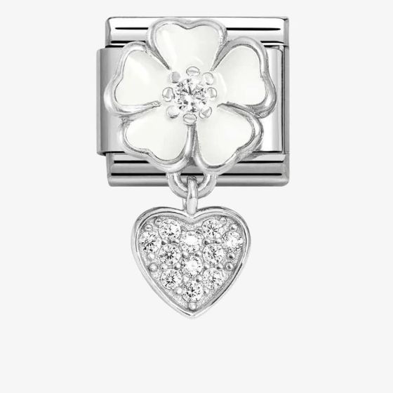 Nomination CLASSIC Silvershine White Flower Heart Dropper Charm 331814/04