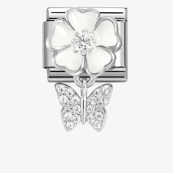 Nomination CLASSIC Silvershine White Flower Butterfly Dropper Charm 331814/05