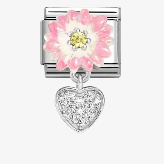 Nomination CLASSIC Silvershine Two Colour Pink Flower Heart Dropper Charm 331814/07
