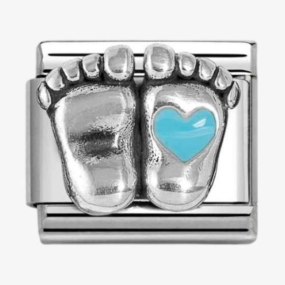 Nomination CLASSIC Silvershine Silver Blue Heart Baby Feet Charm 330204/30