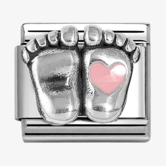 Nomination CLASSIC Silvershine Silver Pink Heart Baby Feet Charm 330204/31