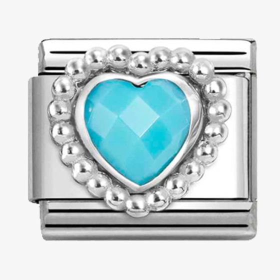 Nomination CLASSIC Silvershine Turquoise Faceted Heart Beaded Setting Charm 330605/039