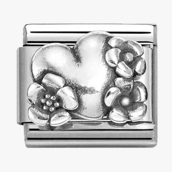 Nomination CLASSIC Silvershine Oxidised Heart And Flowers Charm 330101/74