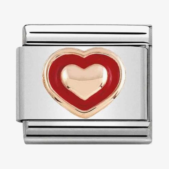 Nomination CLASSIC Rose Gold Heart with Red Enamel Boarder Charm 430203/01