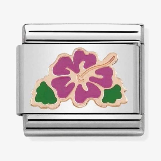 Nomination CLASSIC Rose Gold Symbols Fuchsia Hibiscus Flower Charm 430202/04
