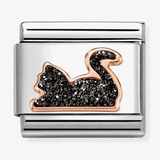 Nomination Composable Classic Rose Gold Black Glitter Cat Charm 430205/32
