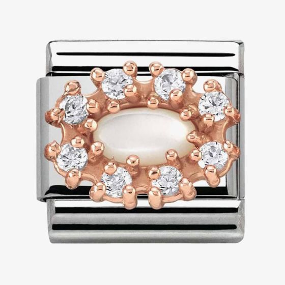 Nomination CLASSIC Rose Gold Cubic Zirconia and Pearl Traditional Cluster Charm 430308/12