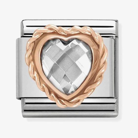 Nomination CLASSIC Rose Gold Faceted Heart White Charm 430602/010
