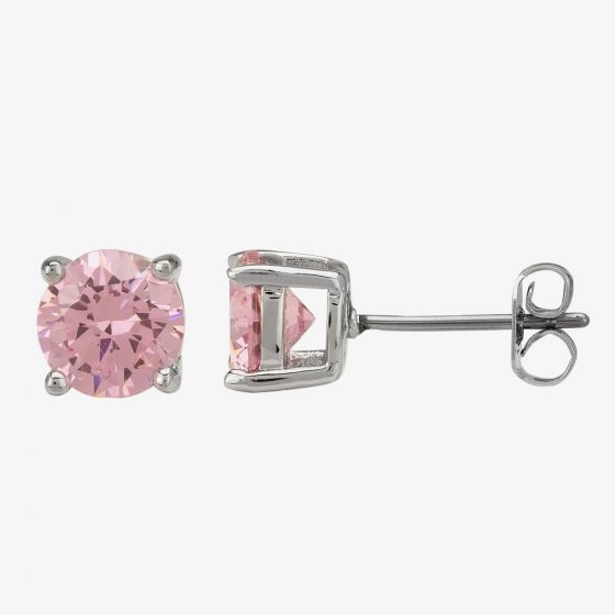 Crislu Silver Round Pink Cubic Zirconia Stud Earrings 200166E00PI