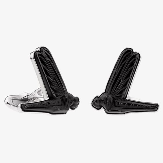 Lalique Mens Dragonfly Mascot Black Cufflinks 10337100