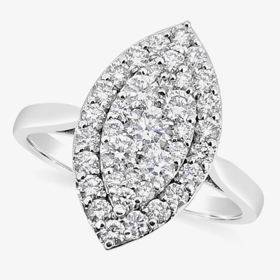 Platinum 1.00ct Diamond Navette Cluster Engagement Ring 10408/PL/DQ10