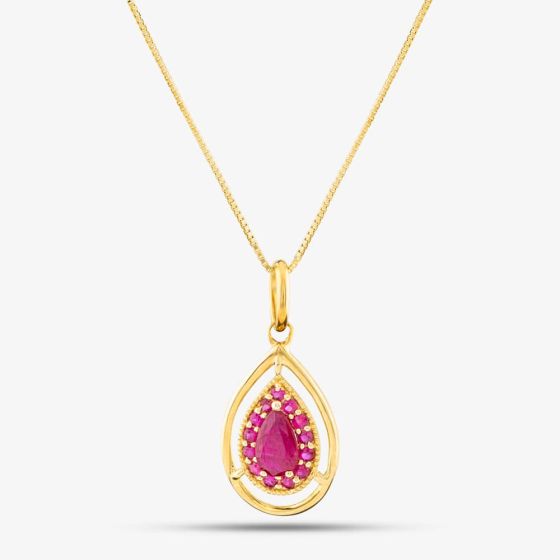 9ct Yellow Gold Ruby Cut Out Teardrop Necklace GP2272R GN141