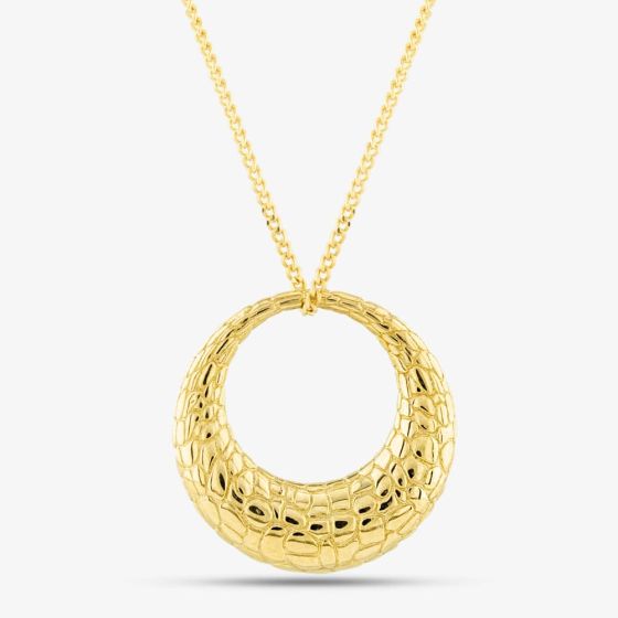 9ct Yellow Gold Snake Skin Textured Open Circle Necklace GP2292 GN184