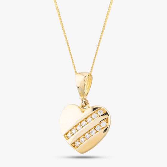 9ct Yellow Gold Cubic Zirconia Heart Necklace P1610Y