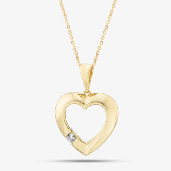 9ct Yellow Gold Cubic Zirconia Open Heart Necklace P1616Y